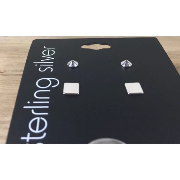 Sterling Silver .925 Dainty Geo Stud Earrings - Picture 2 of 3